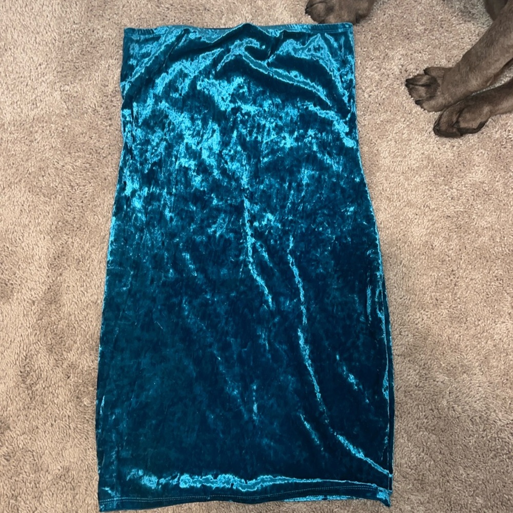 Blue suede looking Dress strapless